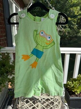Vintage Green Frog Kids Romper. Size 18m